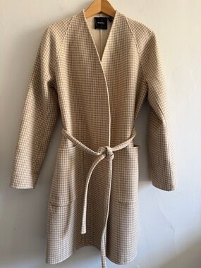 Theory wool & cashmere Beige Houndstooth Belted Robe Coat